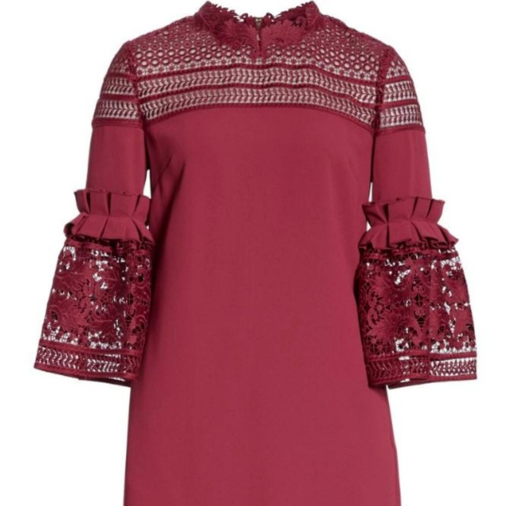 ON TREND Ted Baker London NWT Burgundy Lace Dress Bell Sleeves Sz 6